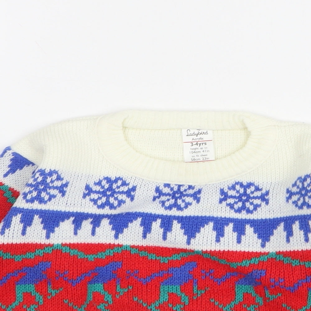 Ladybird Girls Multicoloured Round Neck Geometric Acrylic Pullover Jumper Size 3-4 Years