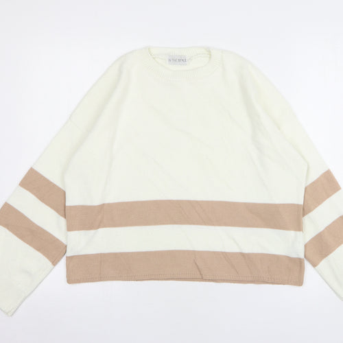 In The Style Womens Beige Round Neck Striped Acrylic Pullover Jumper Size 8