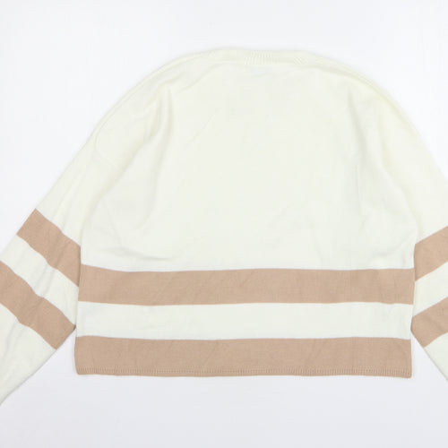 In The Style Womens Beige Round Neck Striped Acrylic Pullover Jumper Size 8