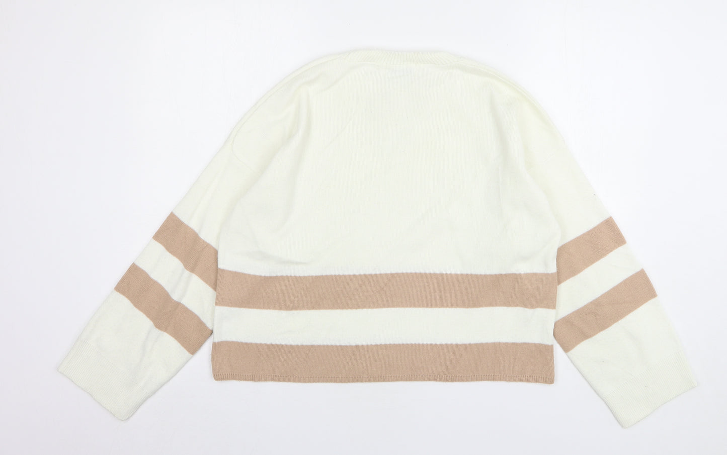 In The Style Womens Beige Round Neck Striped Acrylic Pullover Jumper Size 8