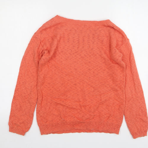 TU Womens Orange Round Neck Floral Cotton Pullover Jumper Size 10