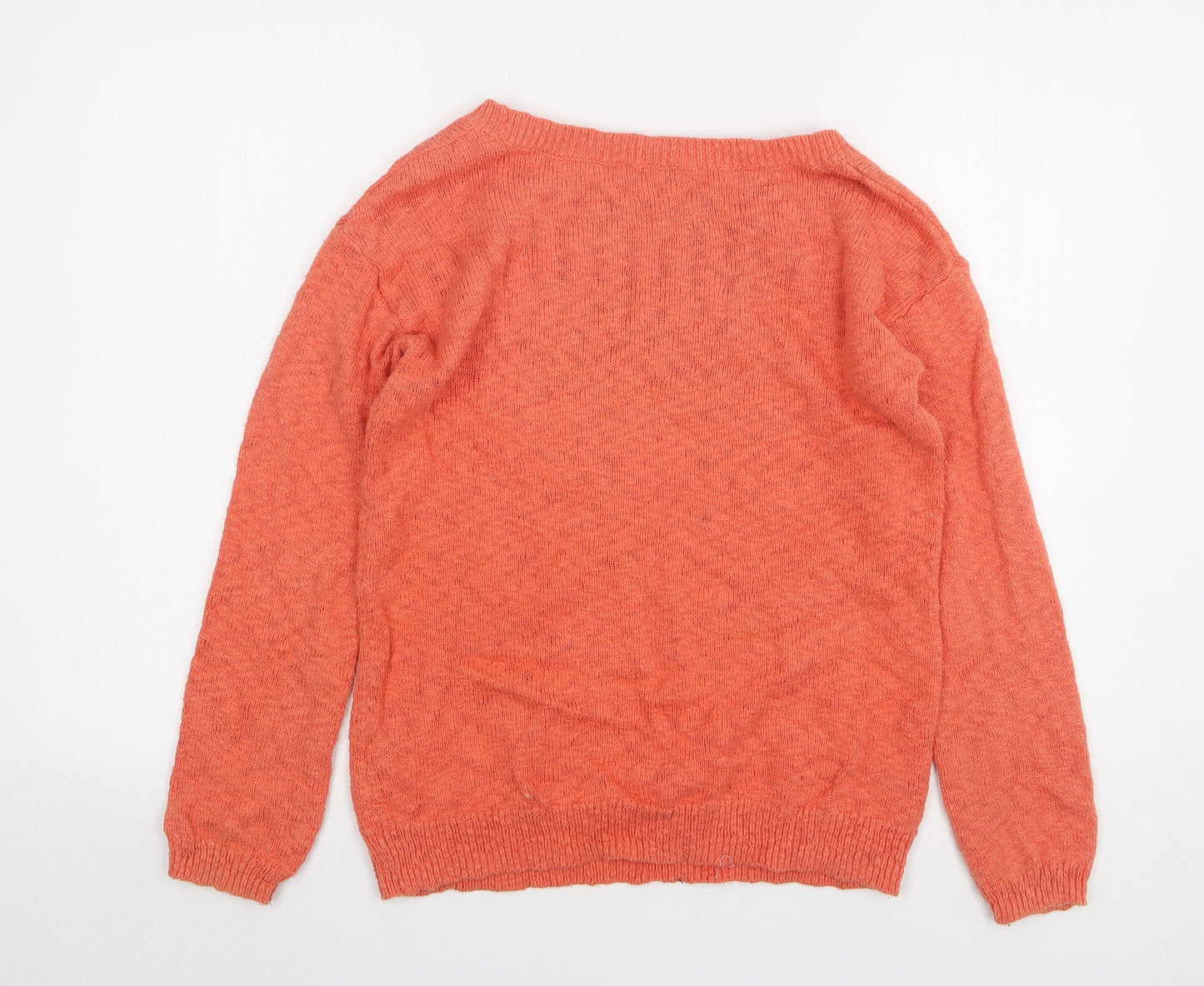 TU Womens Orange Round Neck Floral Cotton Pullover Jumper Size 10
