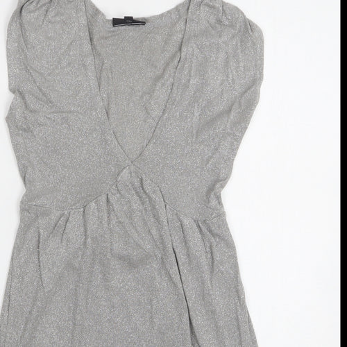 Warehouse Womens Grey V-Neck Viscose Vest Jumper Size 8