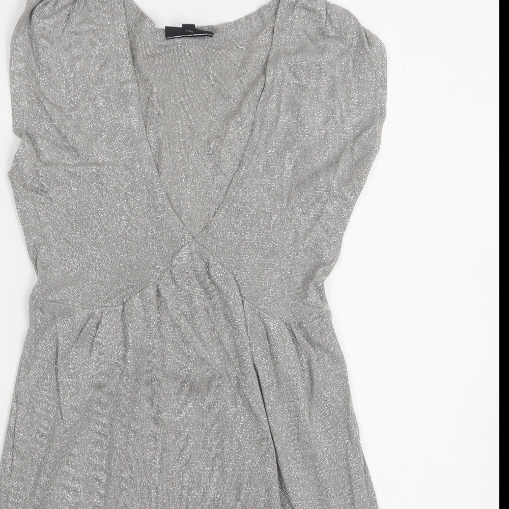Warehouse Womens Grey V-Neck Viscose Vest Jumper Size 8