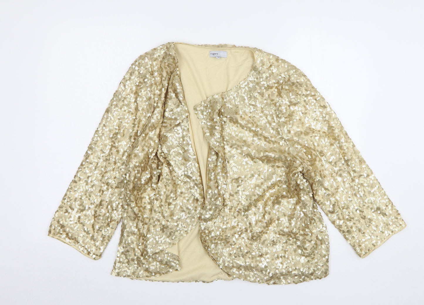 Rodgers + Rodgers Womens Gold Round Neck Polyester Cardigan Jumper Size 18