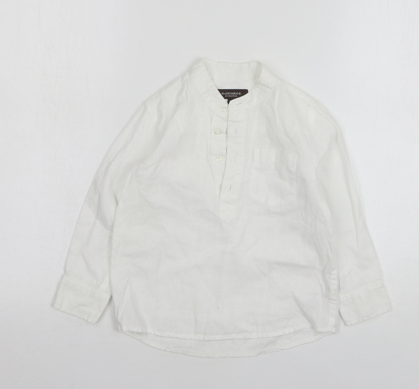 Duffer Boys White Linen Basic T-Shirt Size 4 Years V-Neck