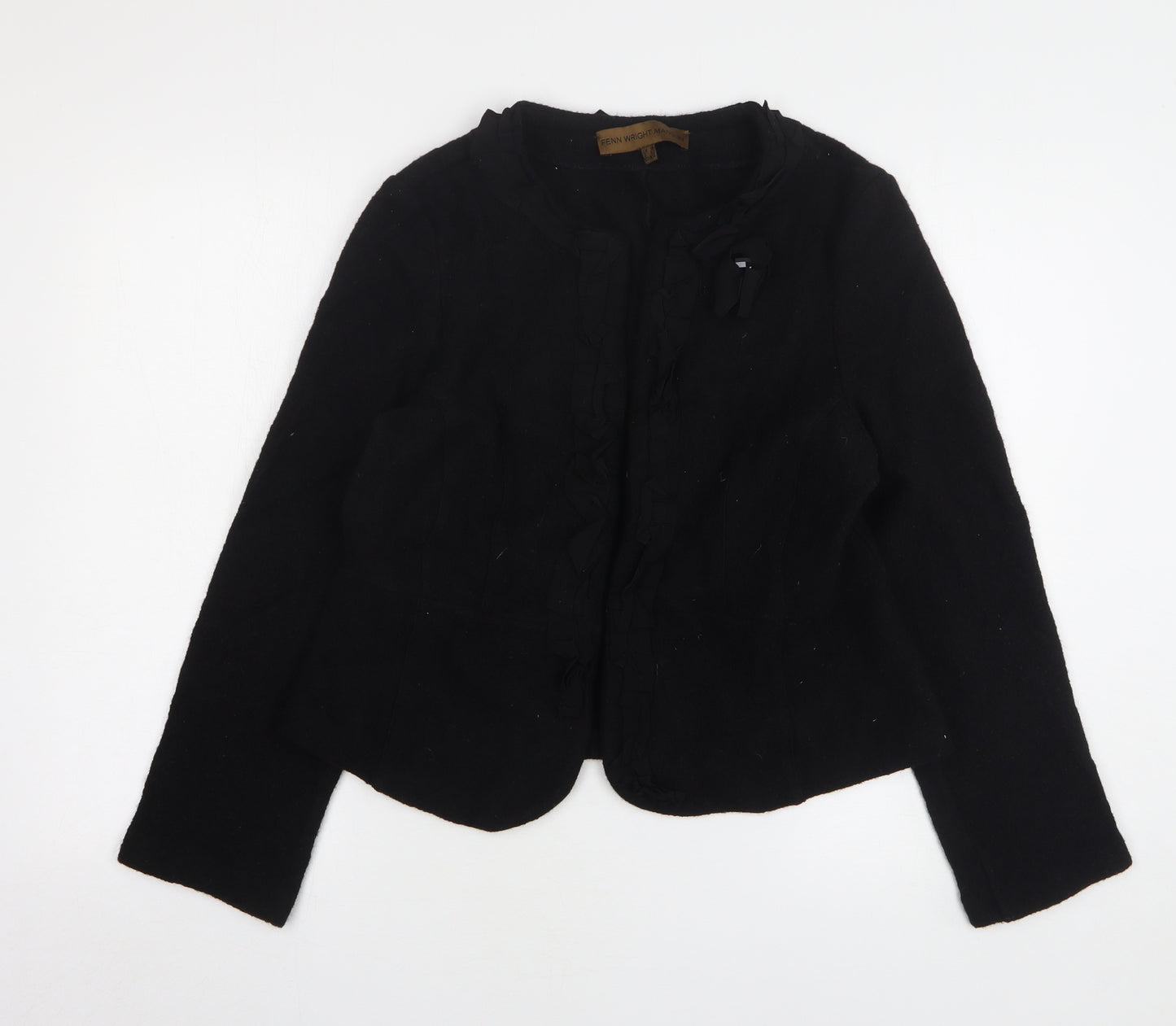 Fenn Wright Manson Womens Black Round Neck Wool Cardigan Jumper Size 16
