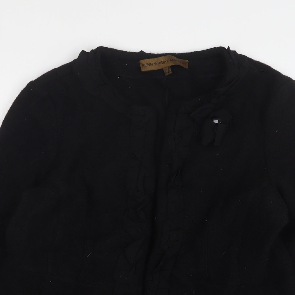 Fenn Wright Manson Womens Black Round Neck Wool Cardigan Jumper Size 16