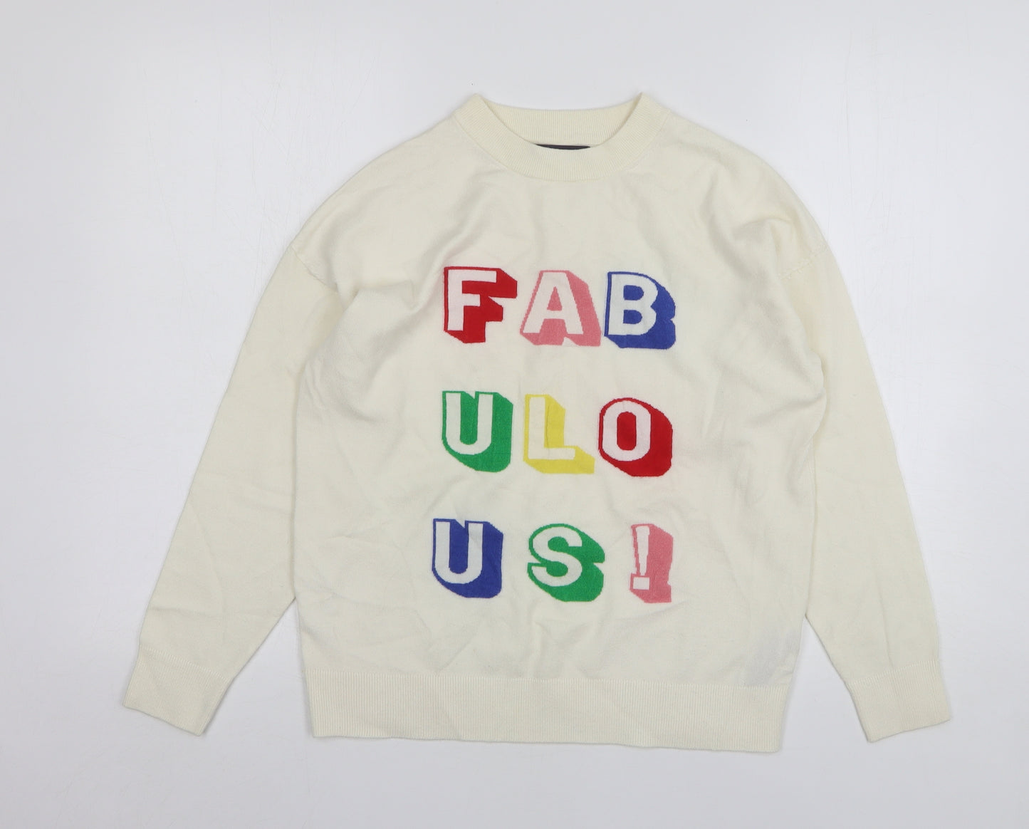 Marks and Spencer Womens Beige Round Neck Viscose Pullover Jumper Size M