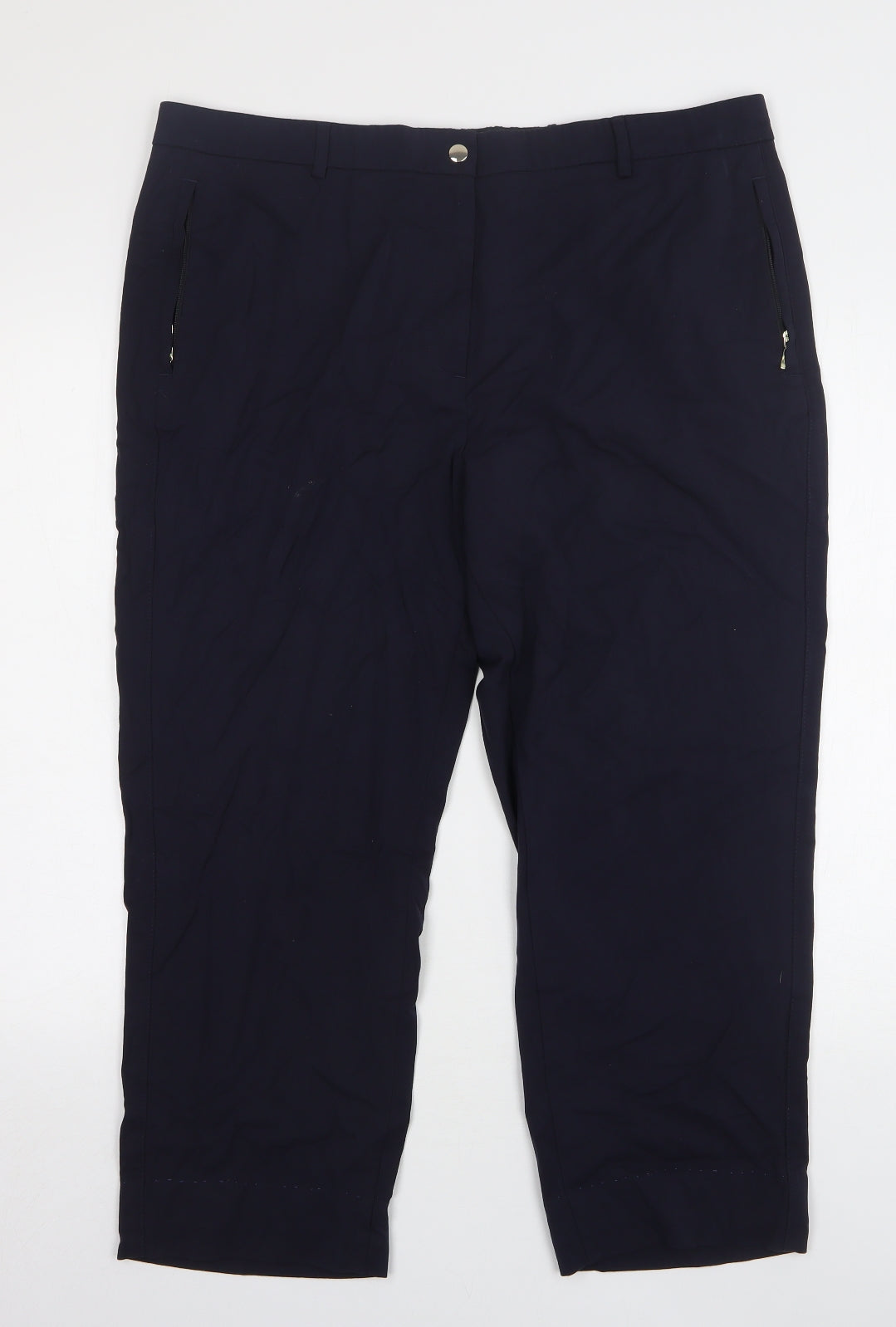 Marks and Spencer Womens Blue Viscose Cropped Trousers Size 20 L27 in Regular