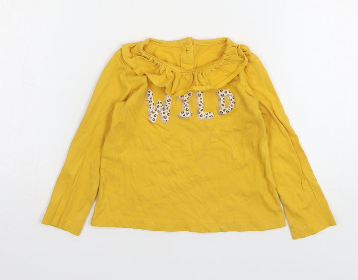 Dunnes Stores Girls Yellow Cotton Basic T-Shirt Size 12-18 Months Round Neck