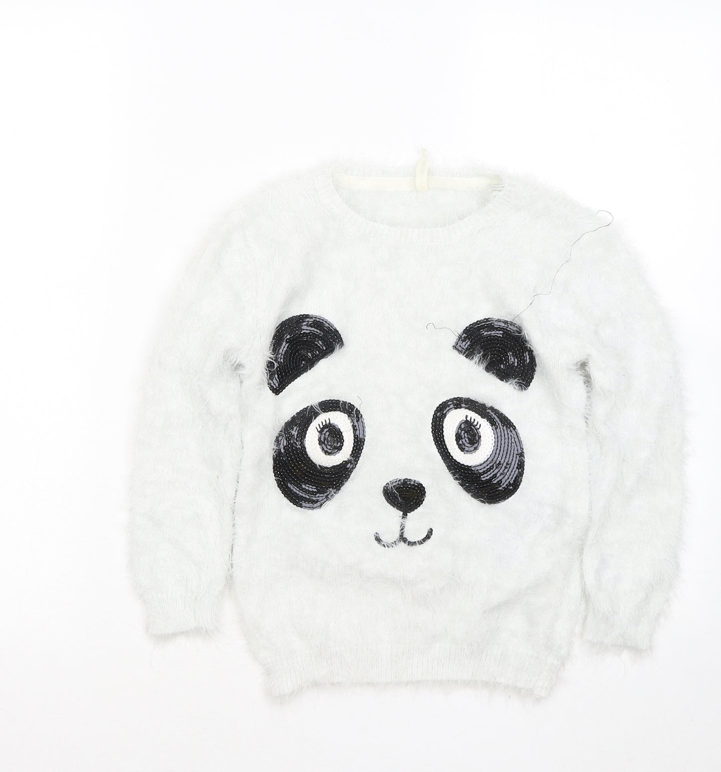 Young Dimension Girls White Round Neck Polyester Pullover Jumper Size 6-7 Years - Panda