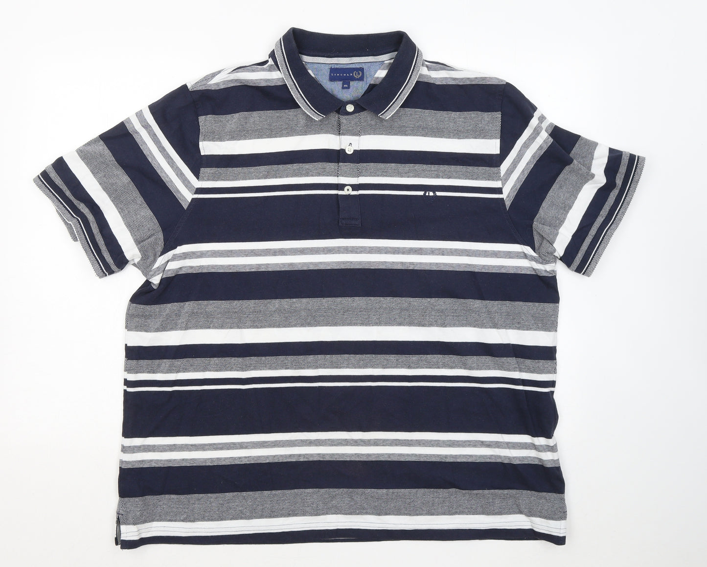Lincoln Mens Blue Striped Cotton Polo Size 2XL Collared