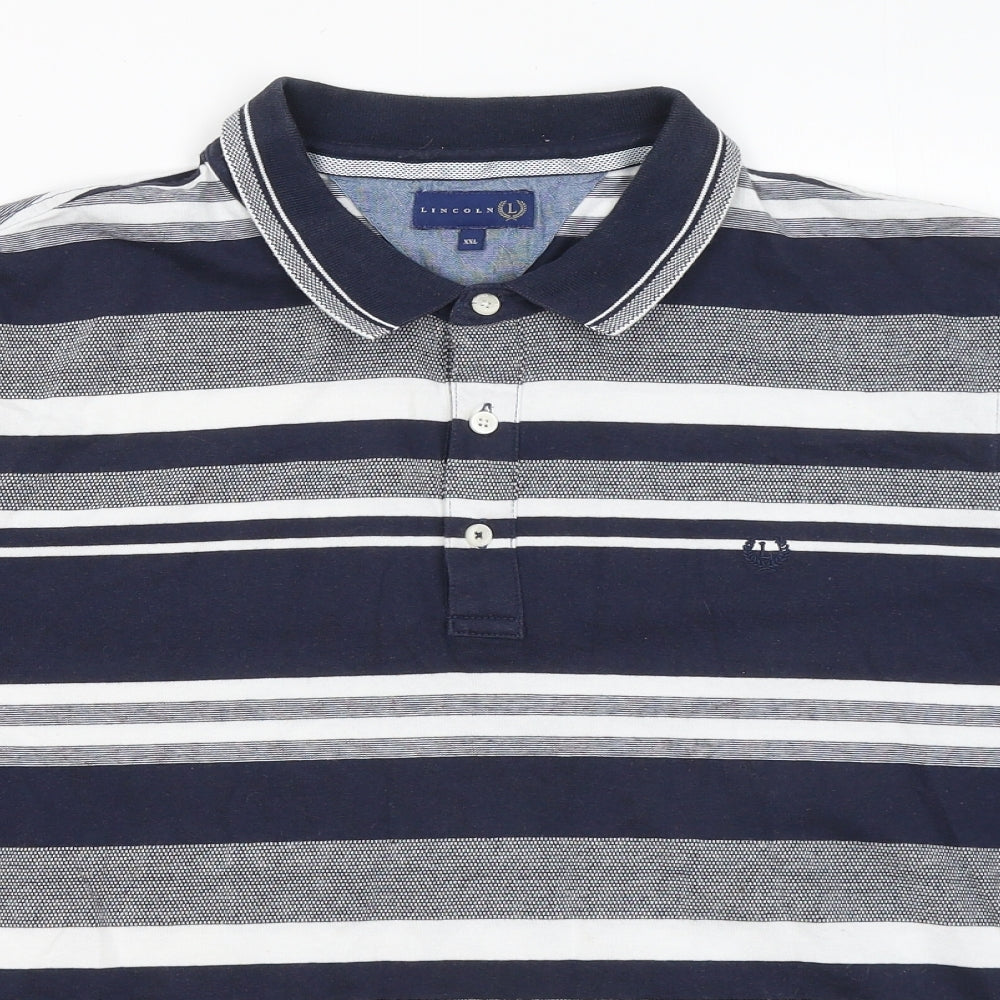 Lincoln Mens Blue Striped Cotton Polo Size 2XL Collared