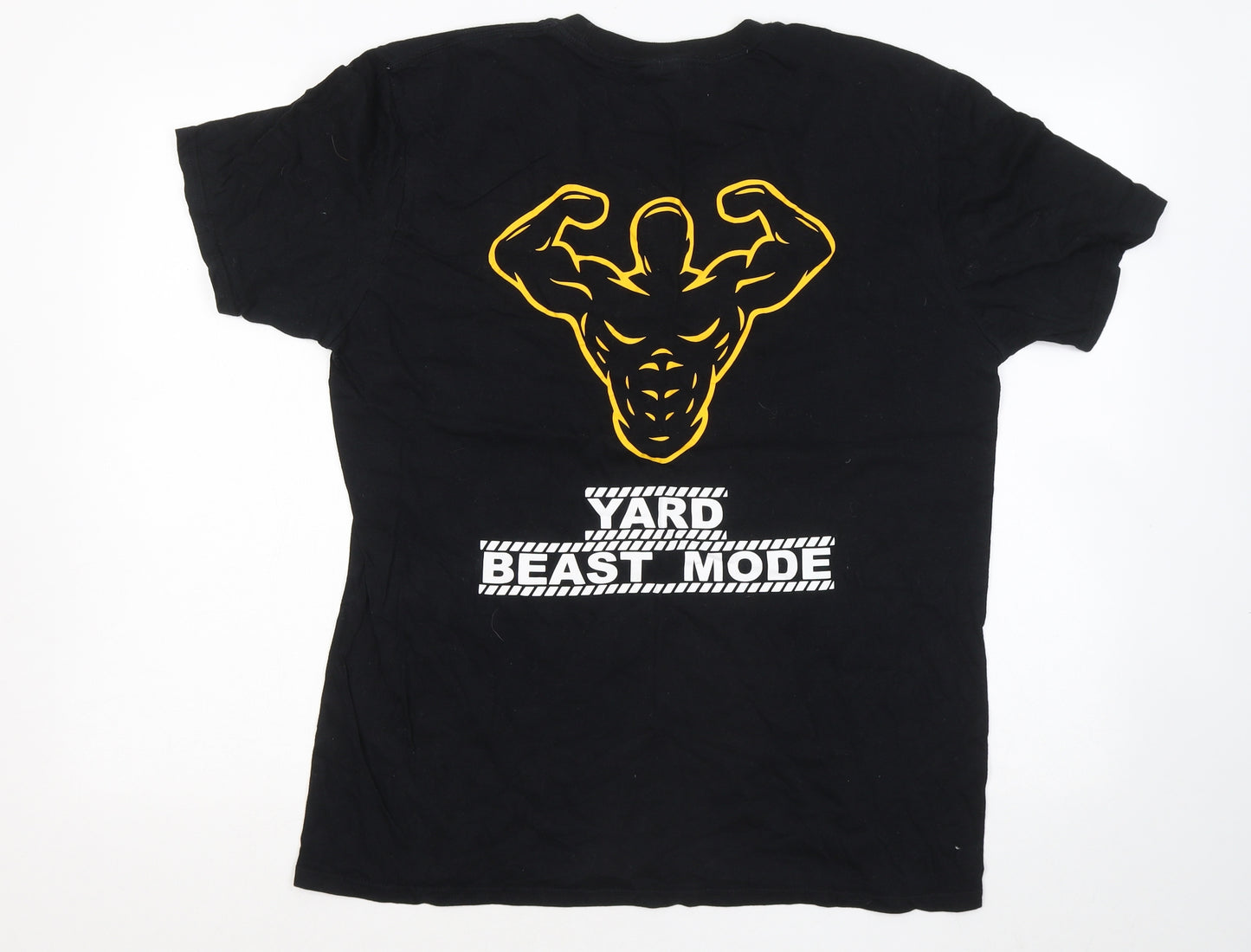 Gildan Mens Black Cotton T-Shirt Size L Round Neck - The Yard Beast Mode