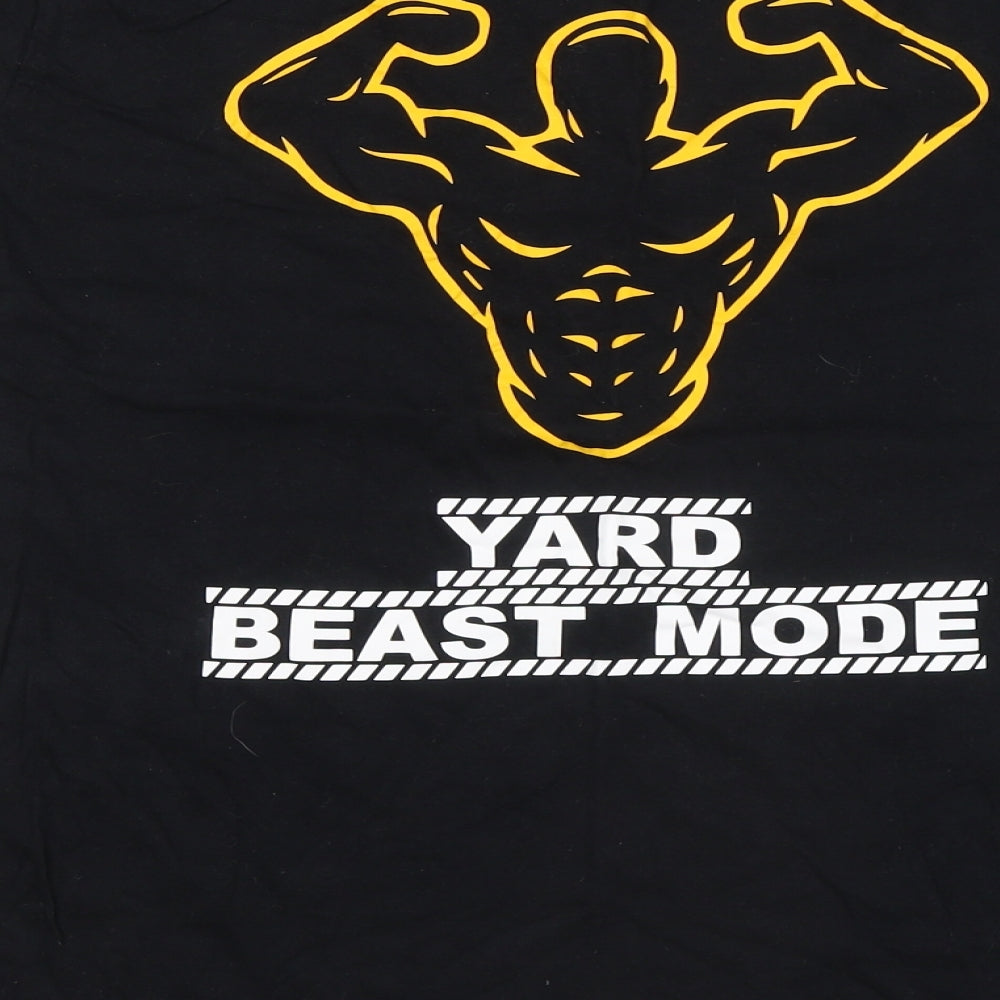 Gildan Mens Black Cotton T-Shirt Size L Round Neck - The Yard Beast Mode
