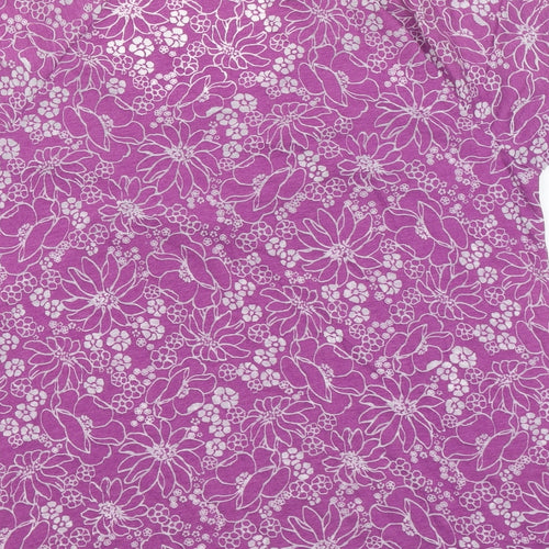 Marks and Spencer Womens Purple Floral Cotton Basic T-Shirt Size 22 Round Neck
