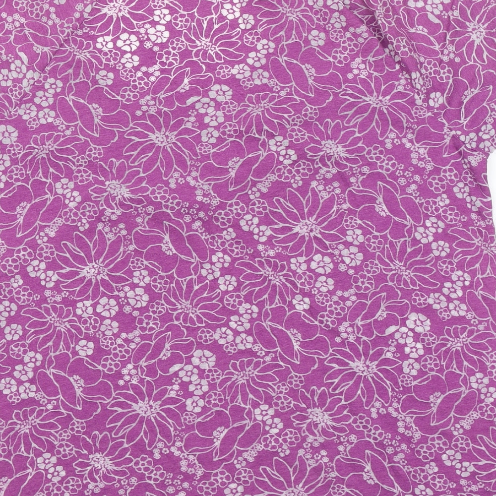 Marks and Spencer Womens Purple Floral Cotton Basic T-Shirt Size 22 Round Neck