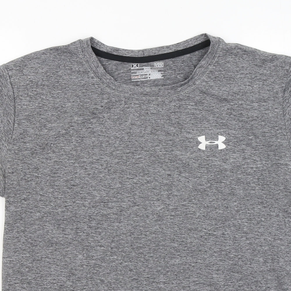 Under armour Mens Grey Polyester Basic T-Shirt Size L Round Neck