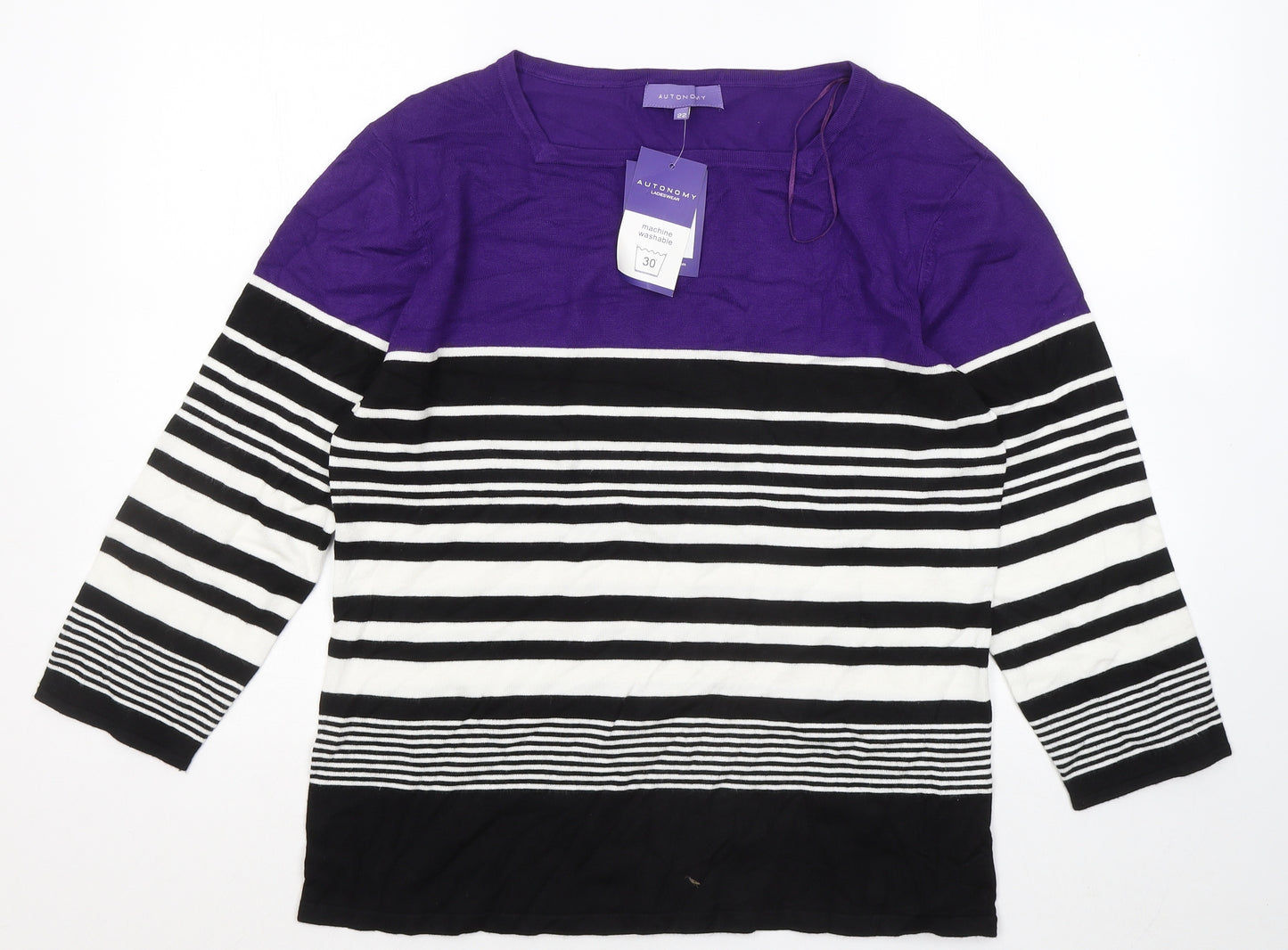 Autonomy Womens Multicoloured Square Neck Striped Viscose Pullover Jumper Size 22