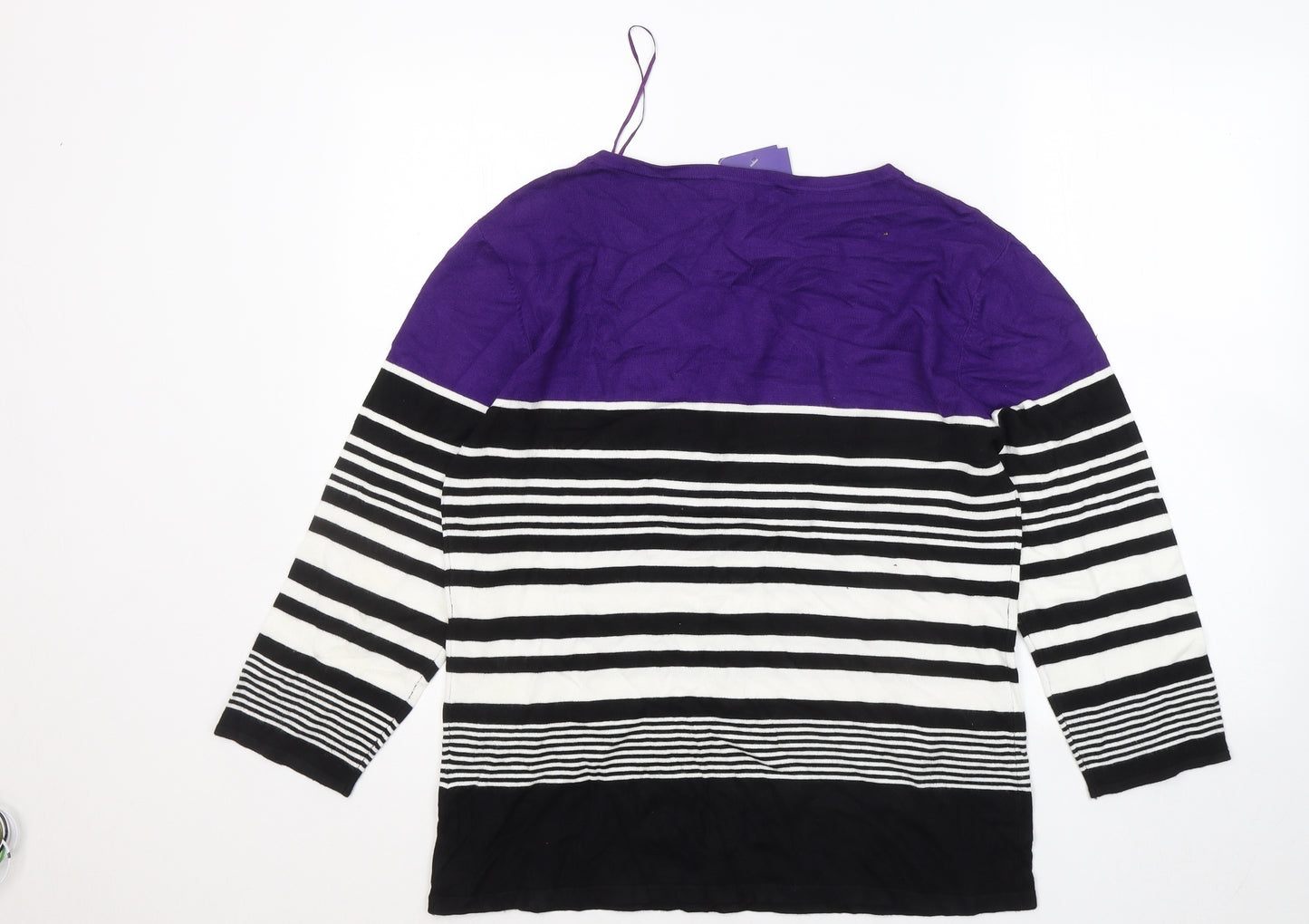 Autonomy Womens Multicoloured Square Neck Striped Viscose Pullover Jumper Size 22