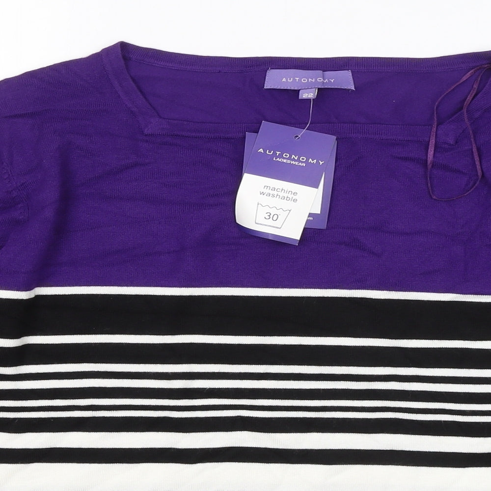Autonomy Womens Multicoloured Square Neck Striped Viscose Pullover Jumper Size 22