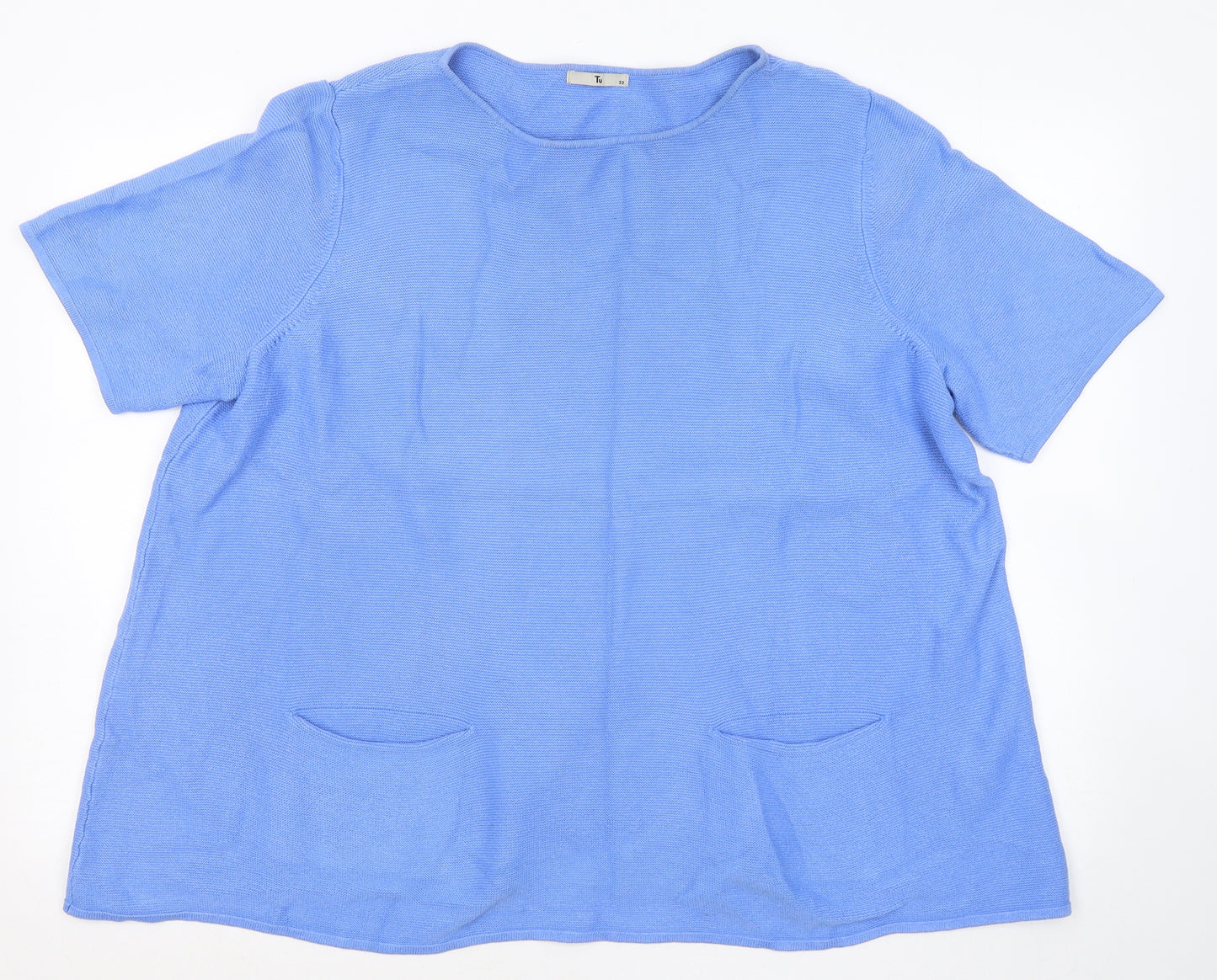 TU Womens Blue Round Neck Cotton Pullover Jumper Size 22