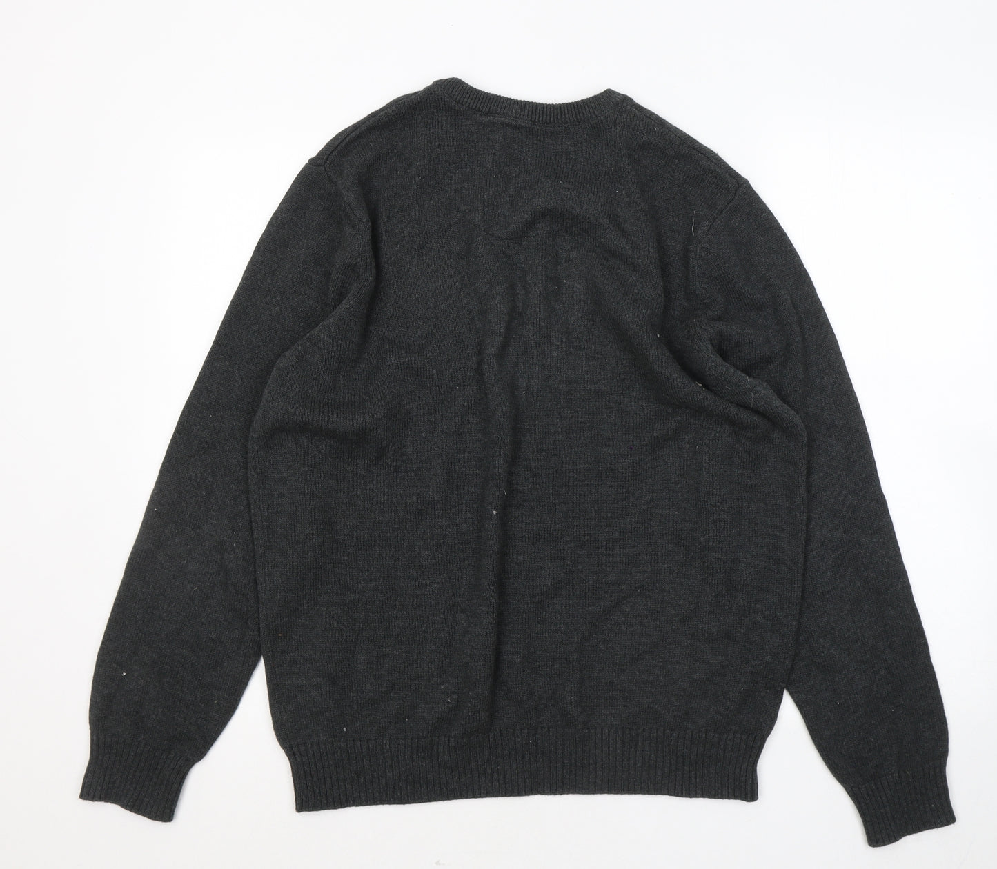 Maine Mens Grey V-Neck Cotton Pullover Jumper Size L