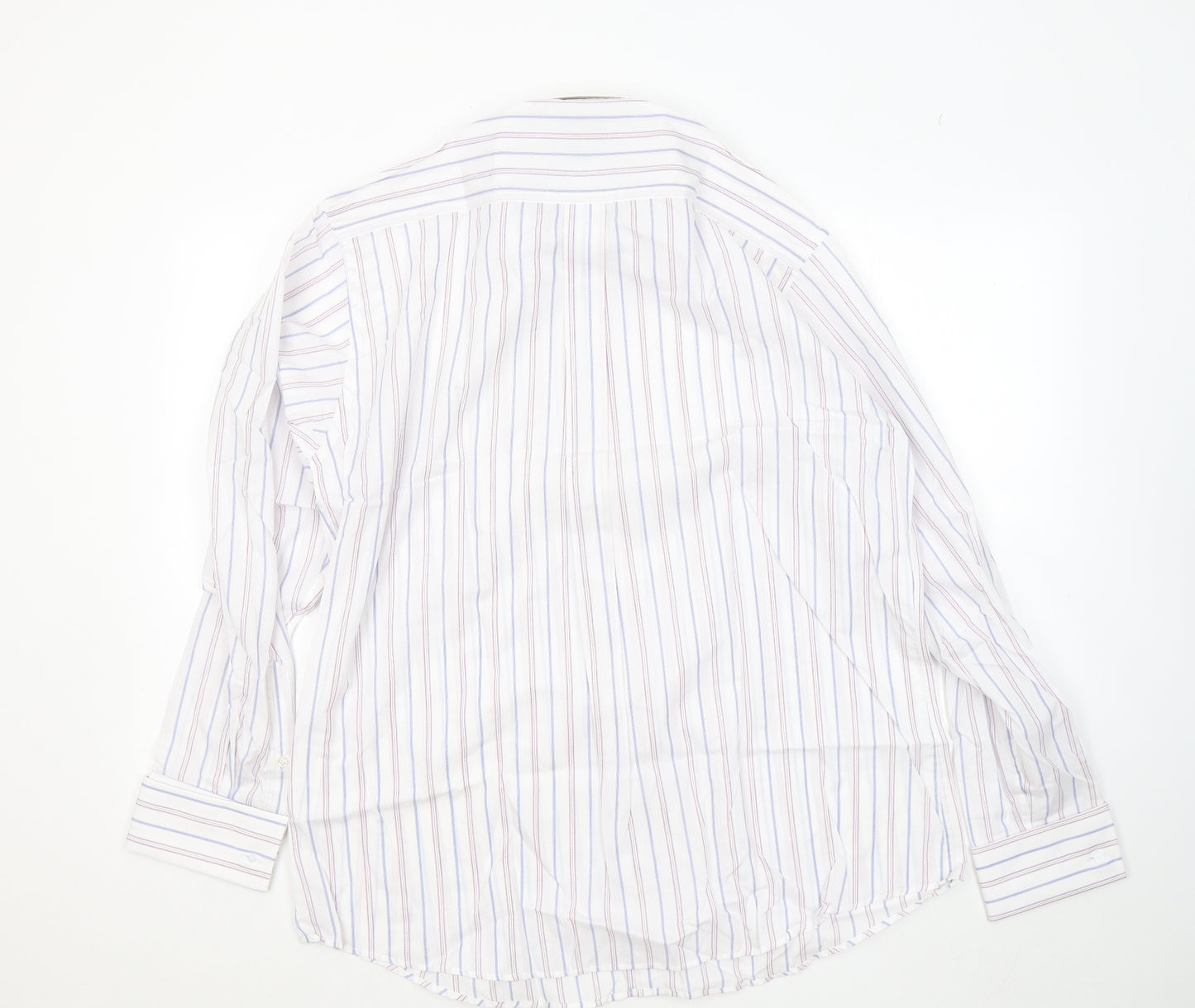 Dunnes Stores Mens White Striped Cotton Button-Up Size 17 Collared