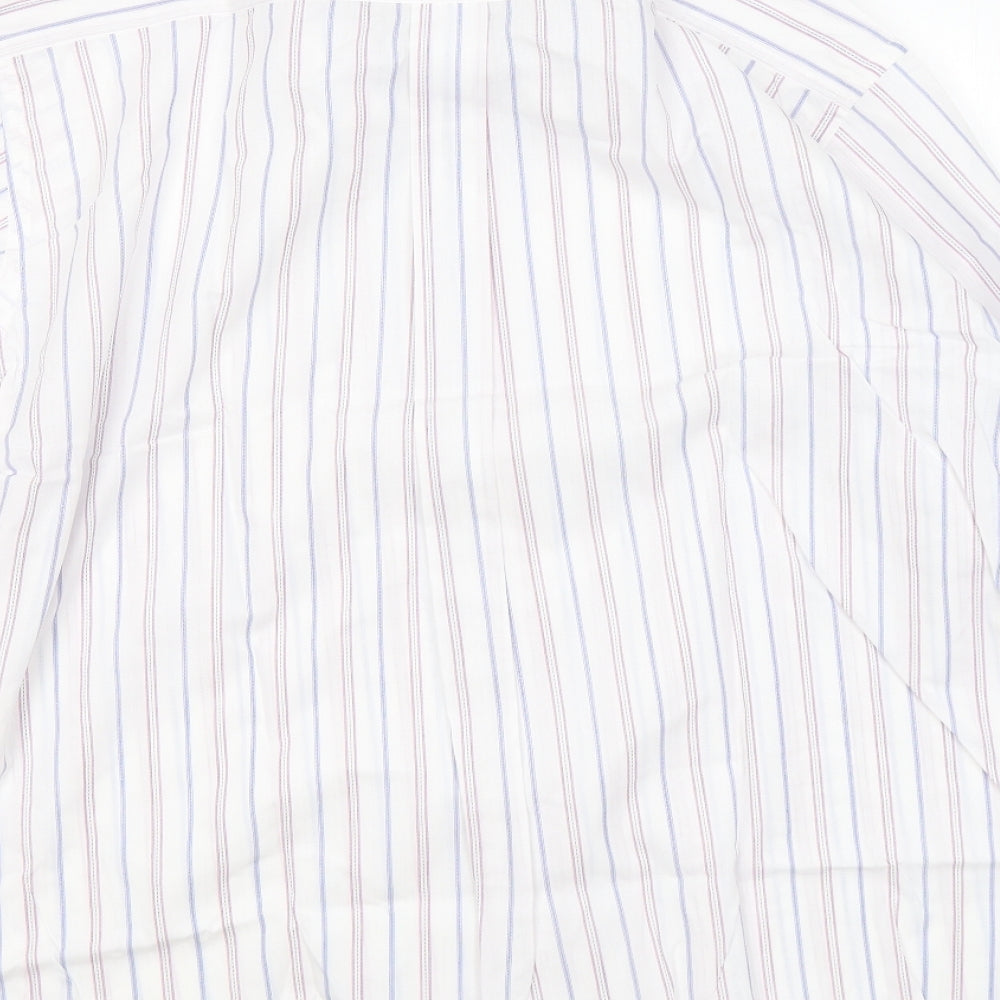 Dunnes Stores Mens White Striped Cotton Button-Up Size 17 Collared