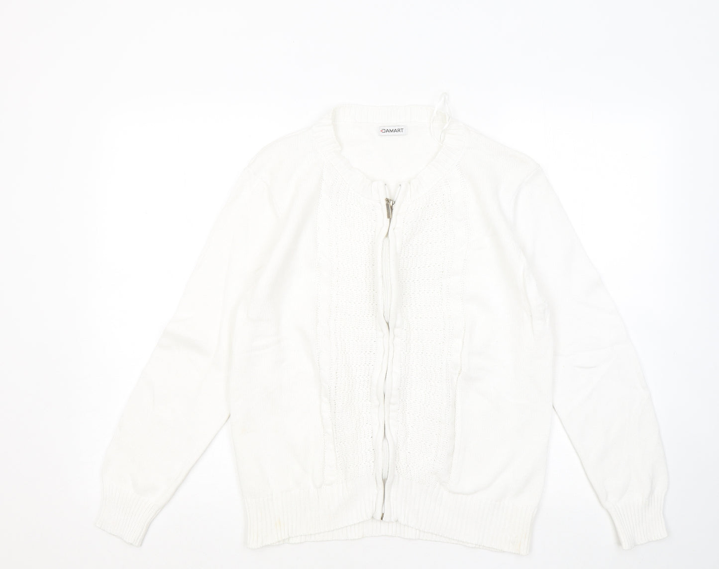 Damart Womens White Round Neck Cotton Full Zip Jumper Size 14