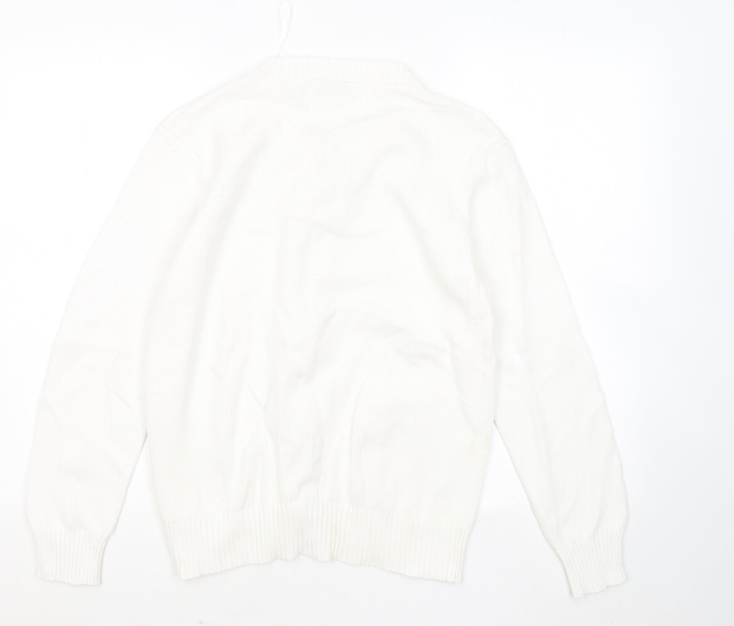 Damart Womens White Round Neck Cotton Full Zip Jumper Size 14