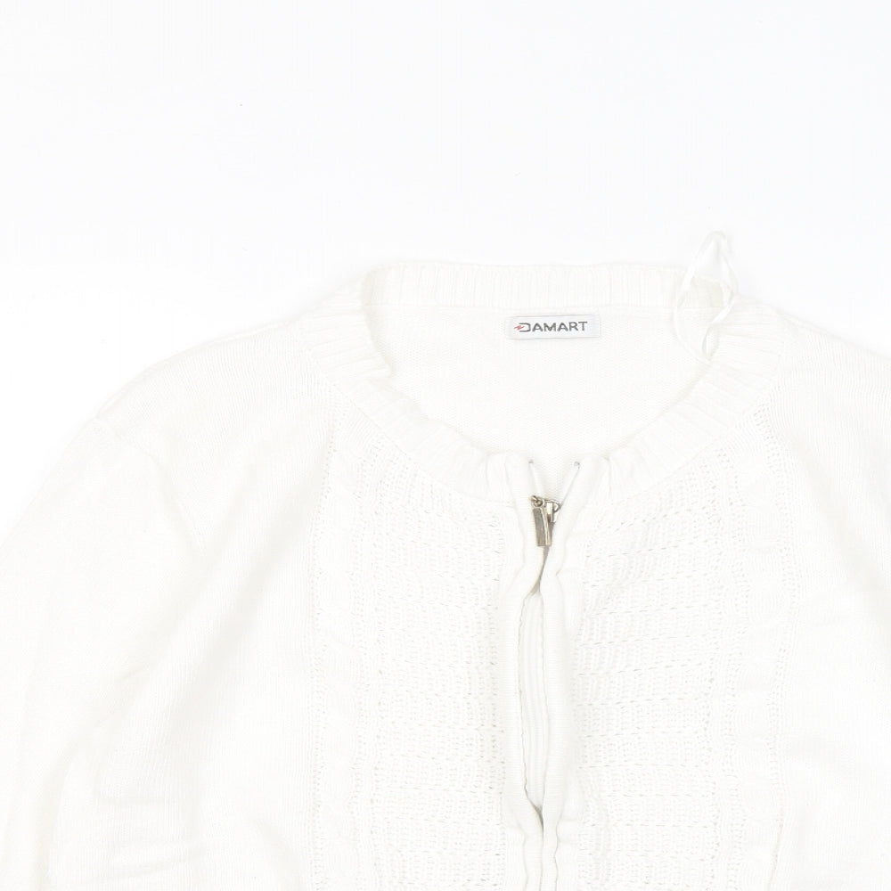 Damart Womens White Round Neck Cotton Full Zip Jumper Size 14