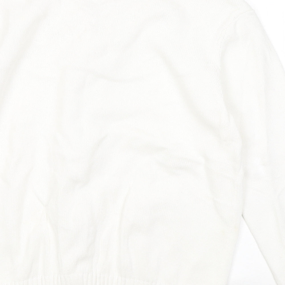 Damart Womens White Round Neck Cotton Full Zip Jumper Size 14