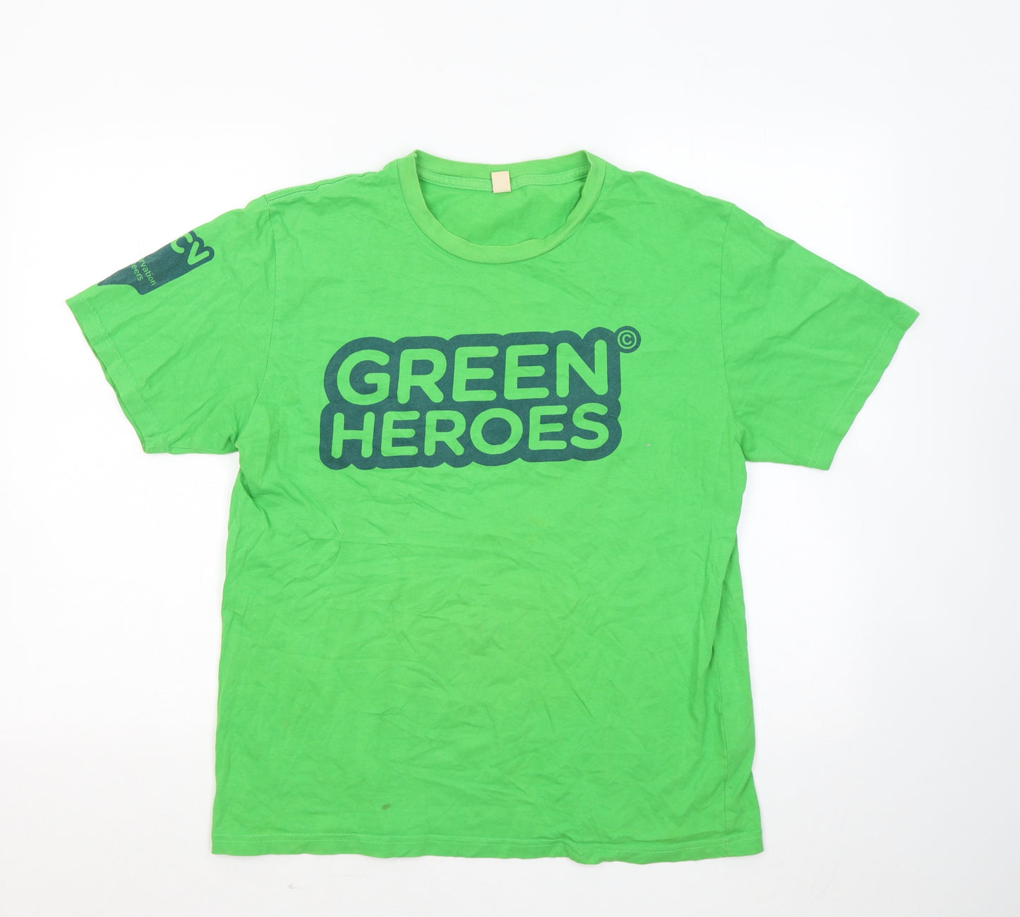 Earth Positive Mens Green Cotton T-Shirt Size M Round Neck - Green Heroes