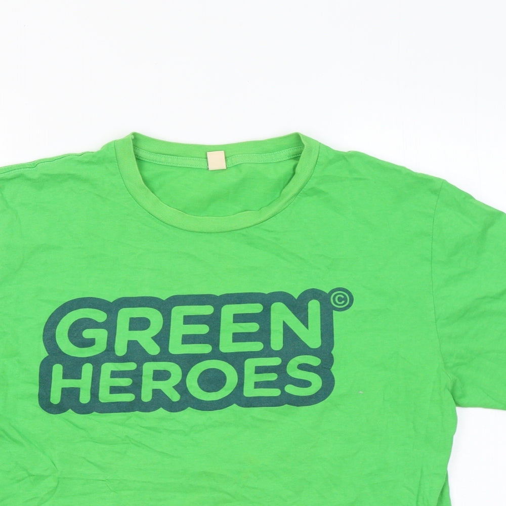 Earth Positive Mens Green Cotton T-Shirt Size M Round Neck - Green Heroes