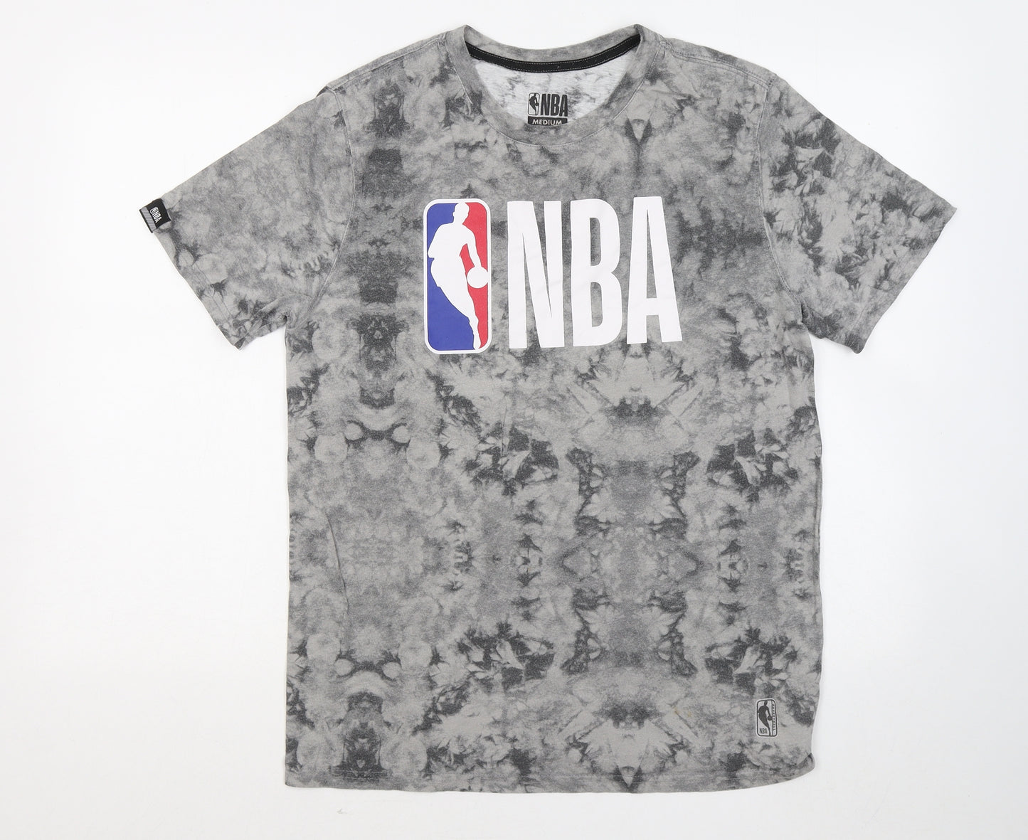 NBA Mens Grey Geometric Cotton T-Shirt Size M Round Neck - NBA