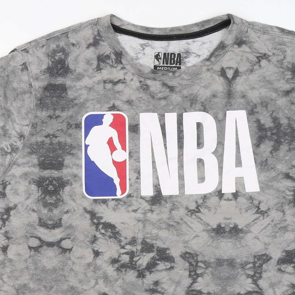 NBA Mens Grey Geometric Cotton T-Shirt Size M Round Neck - NBA