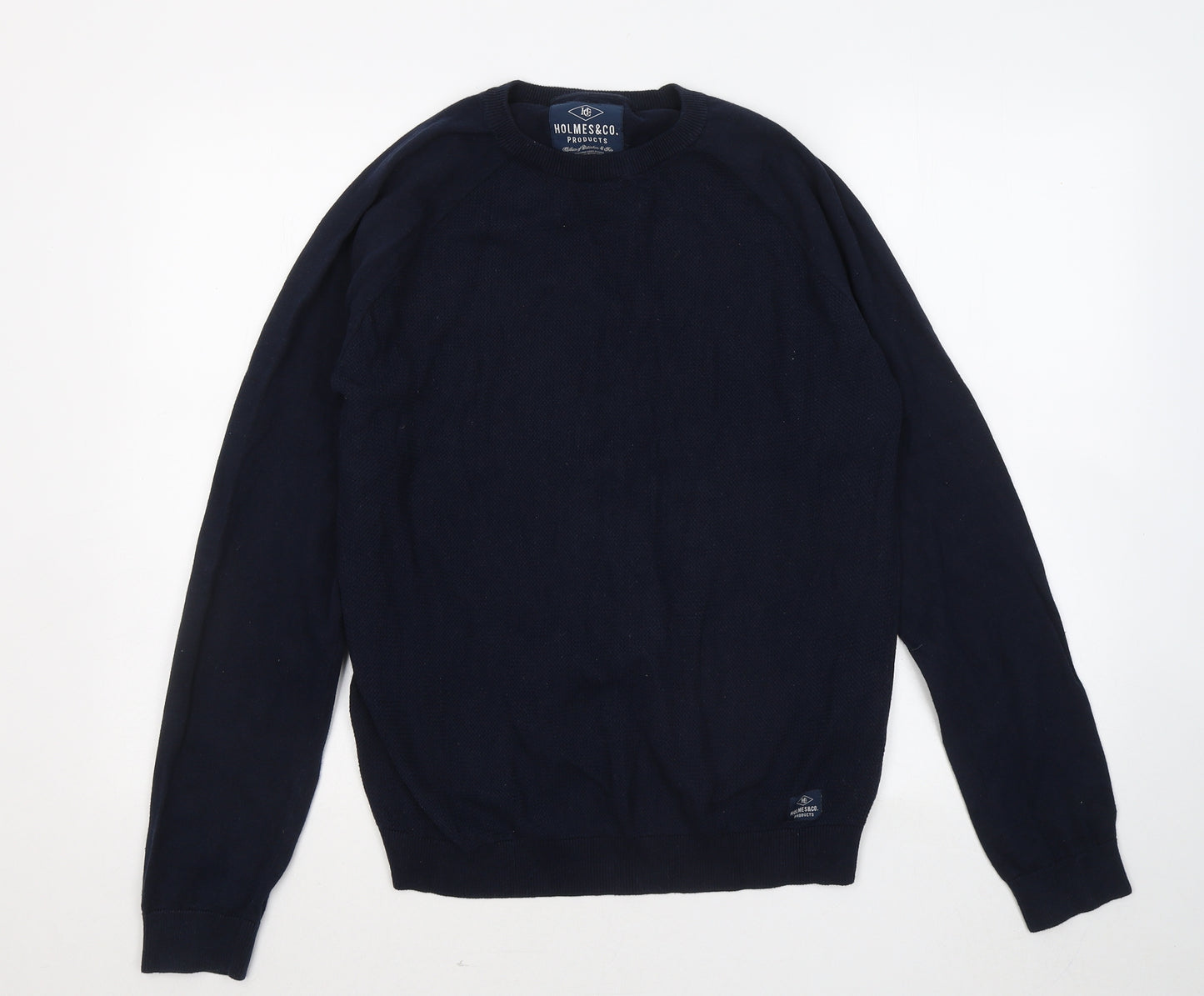 Holmes & co Mens Blue Round Neck Cotton Pullover Jumper Size L