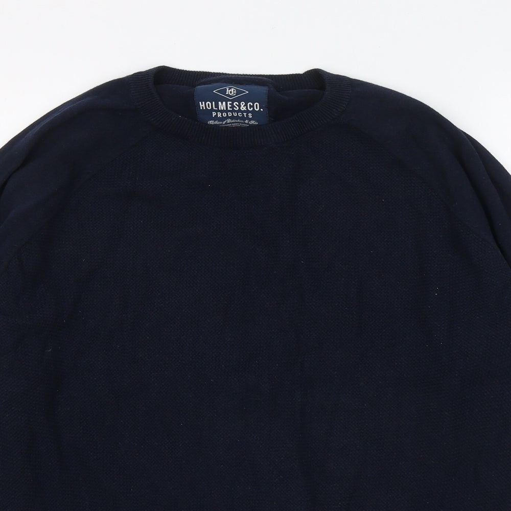 Holmes & co Mens Blue Round Neck Cotton Pullover Jumper Size L
