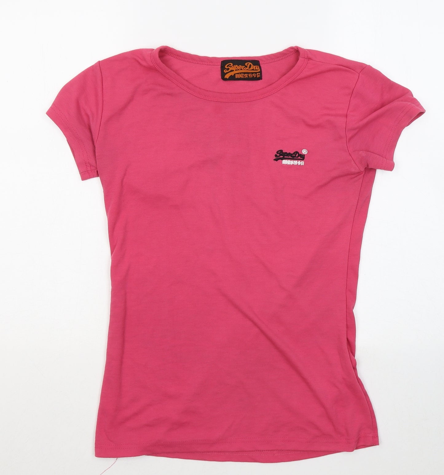 Superdry Womens Pink Polyester Basic T-Shirt Size XL Round Neck