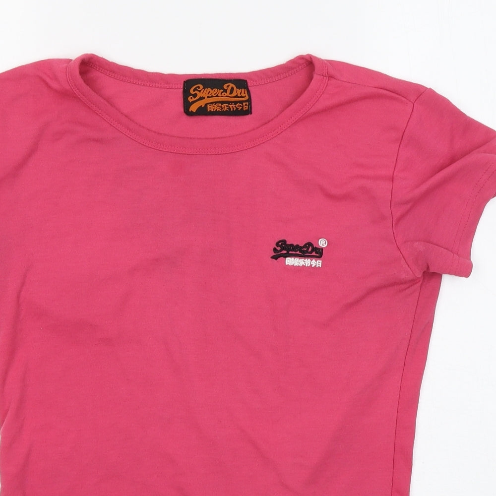 Superdry Womens Pink Polyester Basic T-Shirt Size XL Round Neck