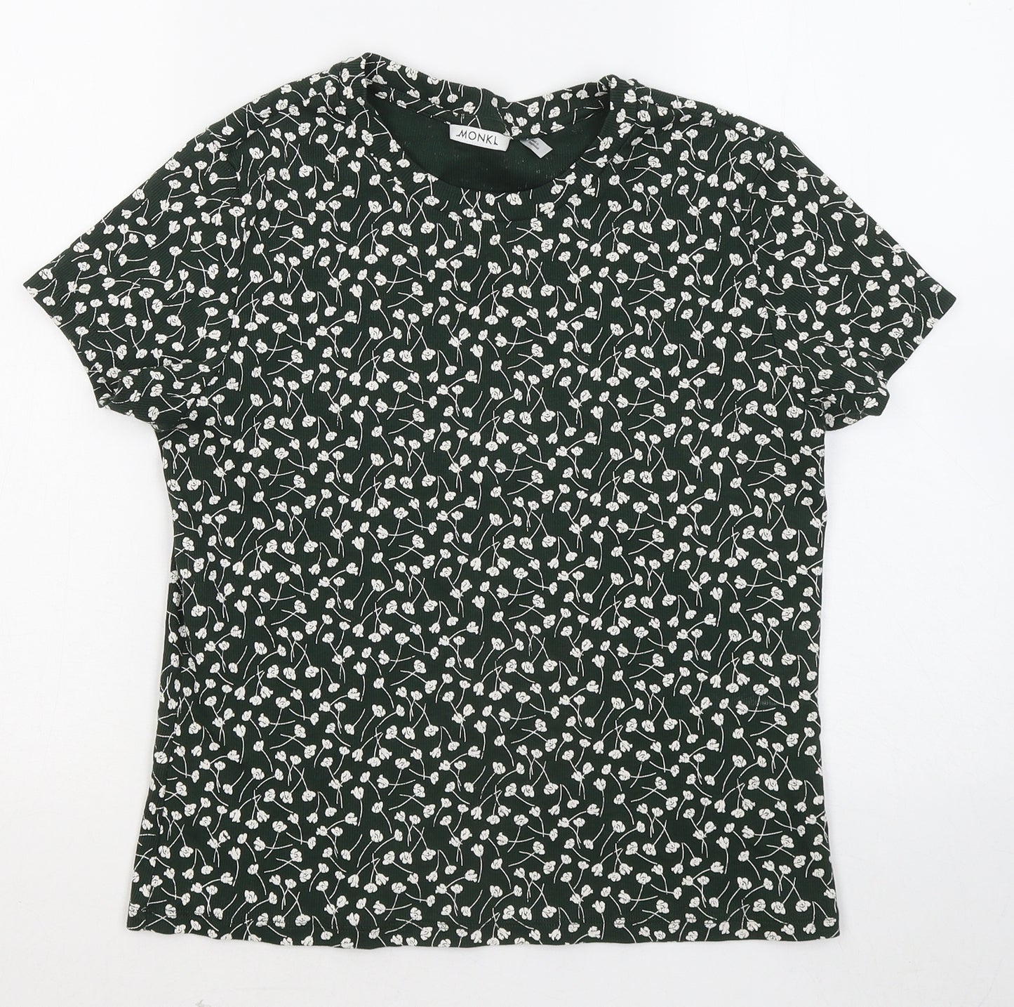 MONKL Womens Green Round Neck Floral Cotton Pullover Jumper Size 10