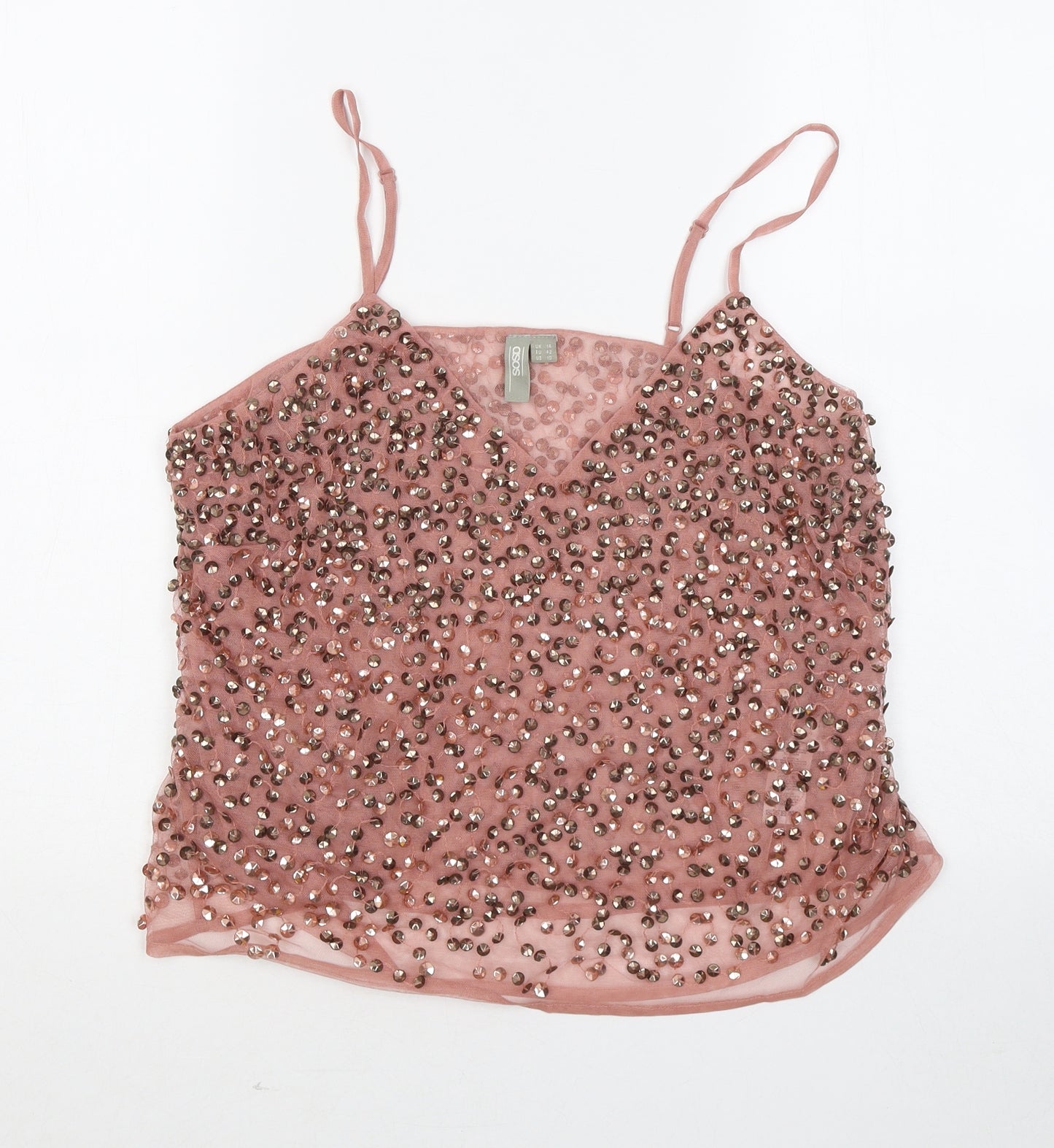 ASOS Womens Pink Geometric Polyester Basic Tank Size 14 Round Neck