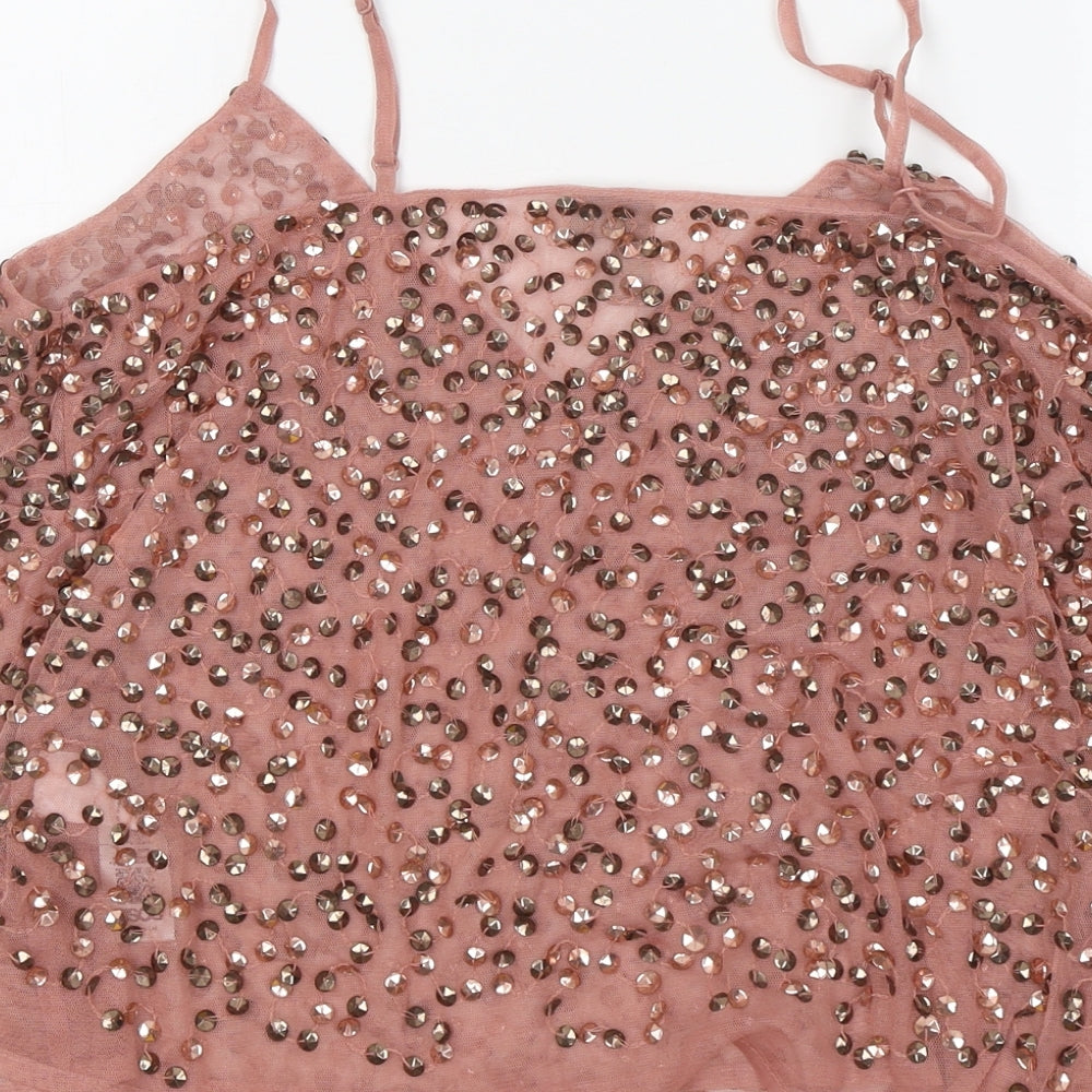 ASOS Womens Pink Geometric Polyester Basic Tank Size 14 Round Neck