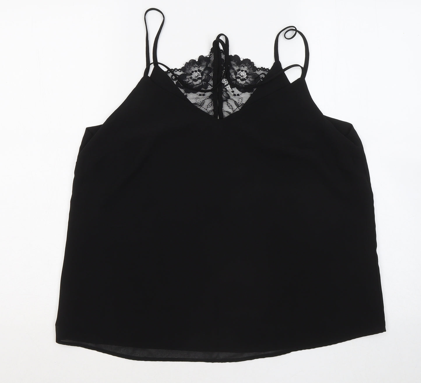 New Look Womens Black Polyester Basic T-Shirt Size 14 Round Neck