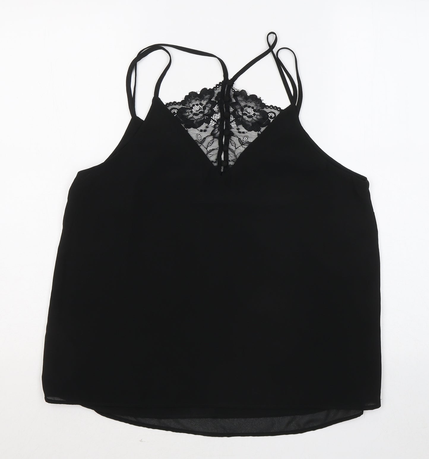 New Look Womens Black Polyester Basic T-Shirt Size 14 Round Neck