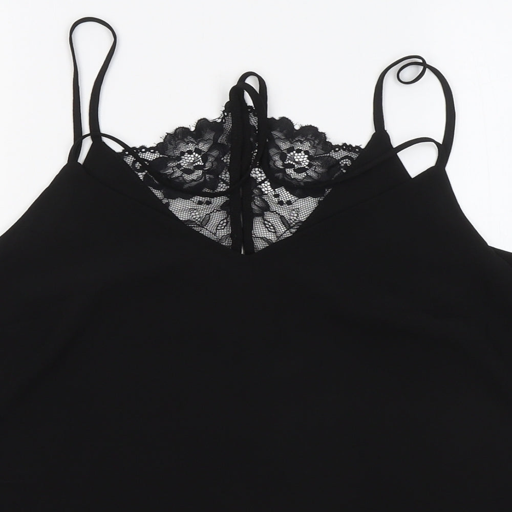 New Look Womens Black Polyester Basic T-Shirt Size 14 Round Neck