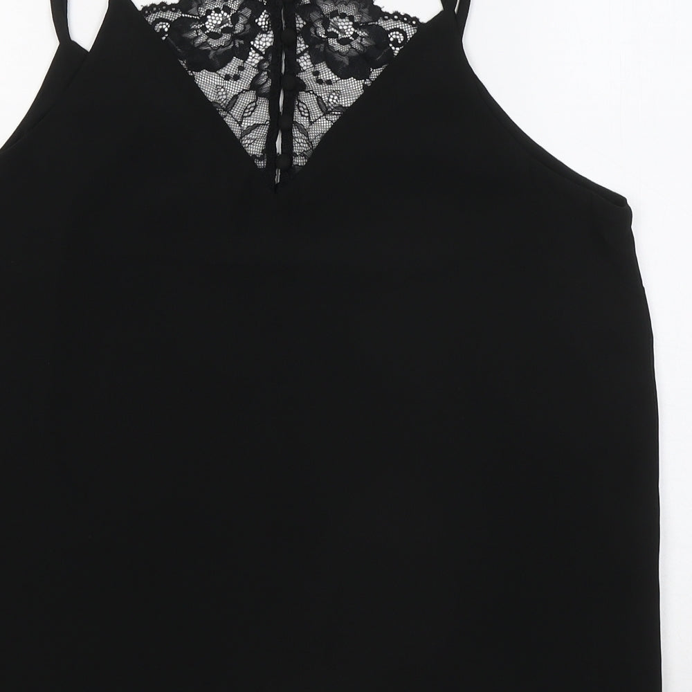 New Look Womens Black Polyester Basic T-Shirt Size 14 Round Neck