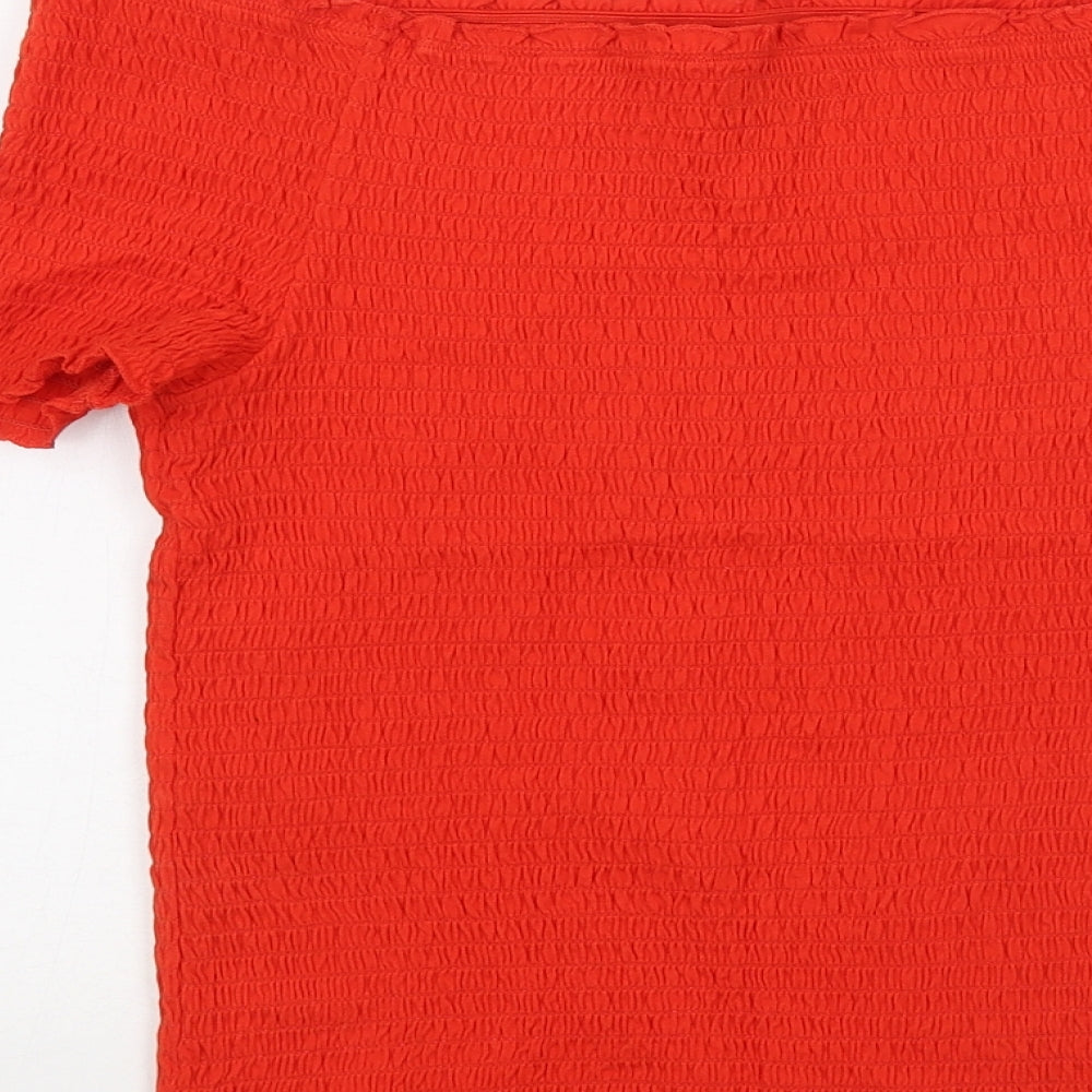 Papaya Womens Orange Cotton Basic T-Shirt Size 14 Round Neck